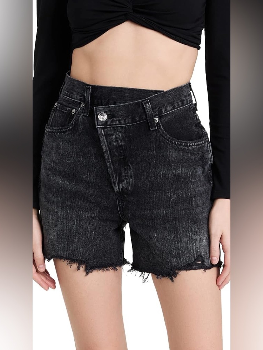 AGOLDE Shorts Black 25 Criss Cross Distressed Broken Waist - Picture 12 of 12